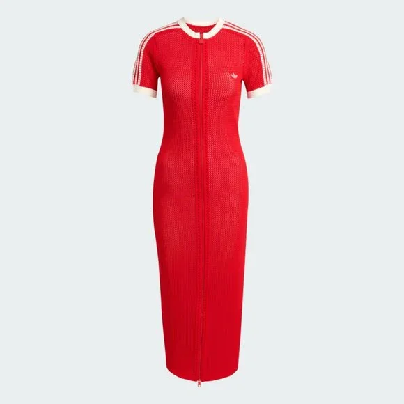 ☆Adidas☆Originals Knit Collar Short Sleeve Dress Red Adidas X KSENIASCHNAIDER Tricolor Knit Dress Coral Fusion